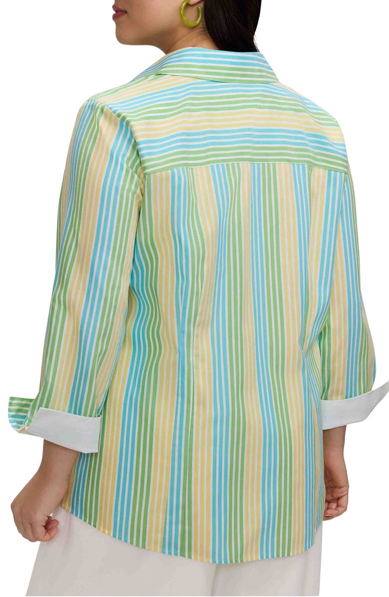 Foxcroft Taylor Stripe Cotton Button-Up Shirt, Alternate, color, Green/ Multi