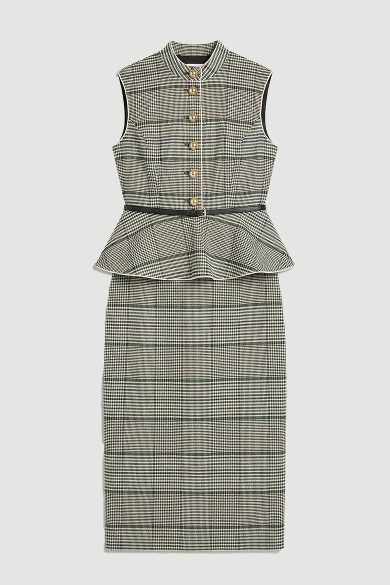 Check Peplum Midi Dress, Alternate, color, Mono
