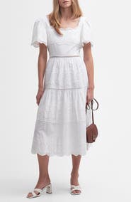 Barbour Joanne Eyelet Embroidered Tiered Cotton Midi Dress