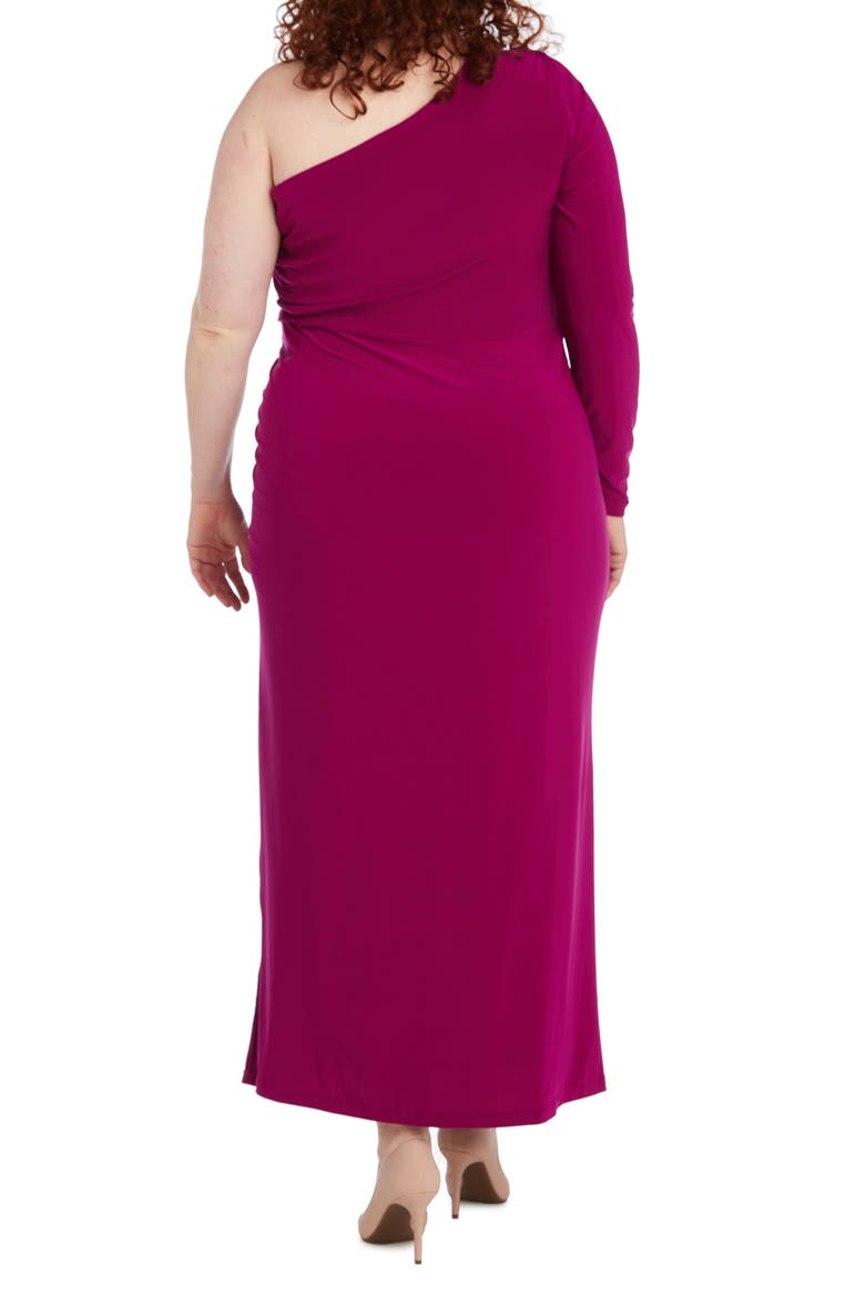 One-Shoulder Long Sleeve Gown, Alternate, color, MAGENTA