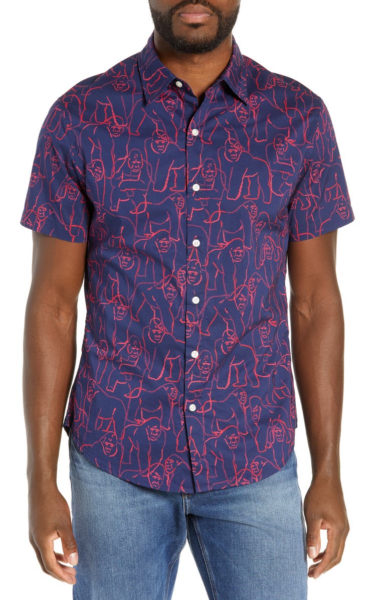 Bonobos Riviera Slim Fit Gorilla Print Sport Shirt, Main, color, 