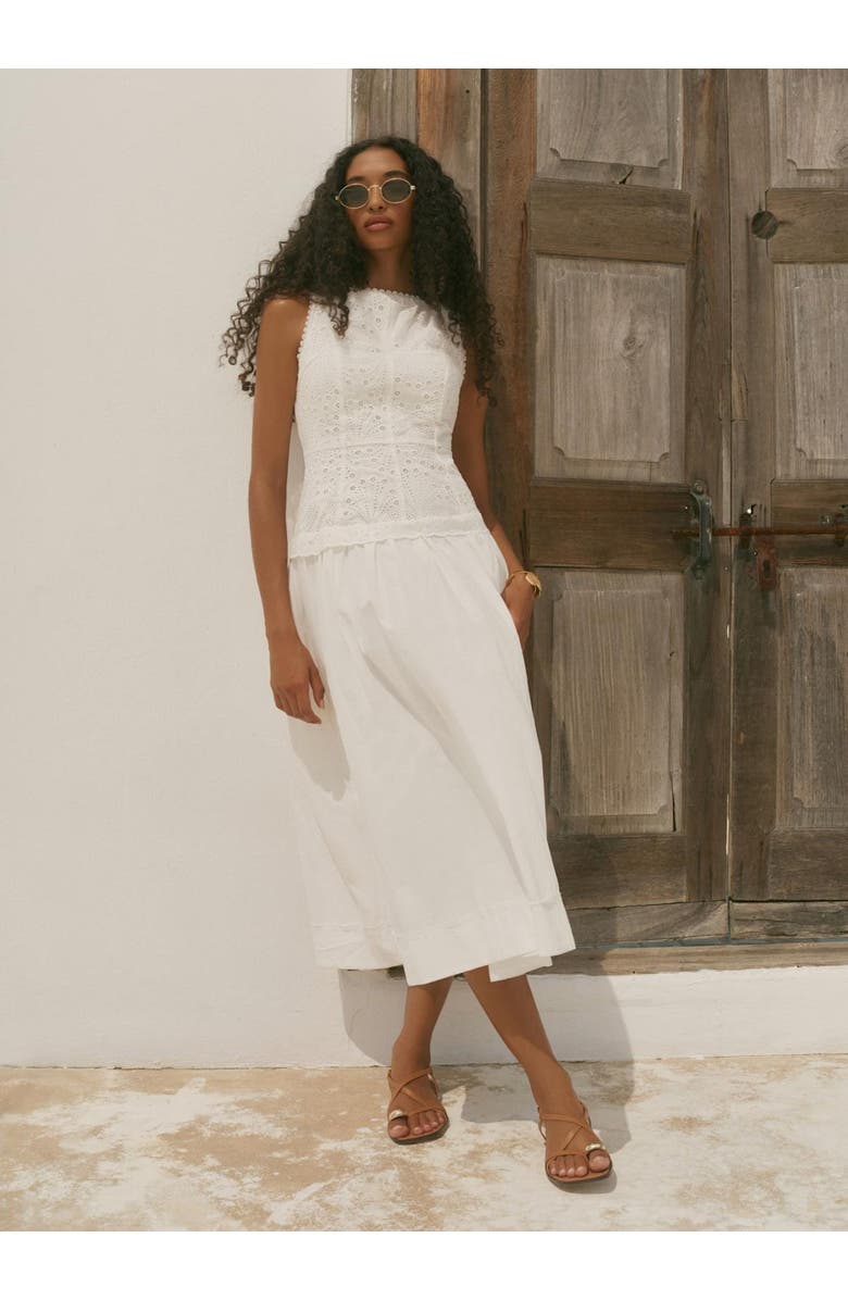 MINT VELVET Cotton Broderie Midi Dress, Alternate, color, Ivory