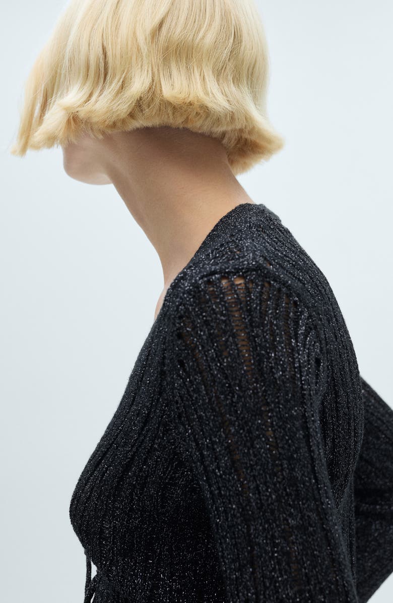 MANGO Metallic Cardigan, Alternate, color, Black