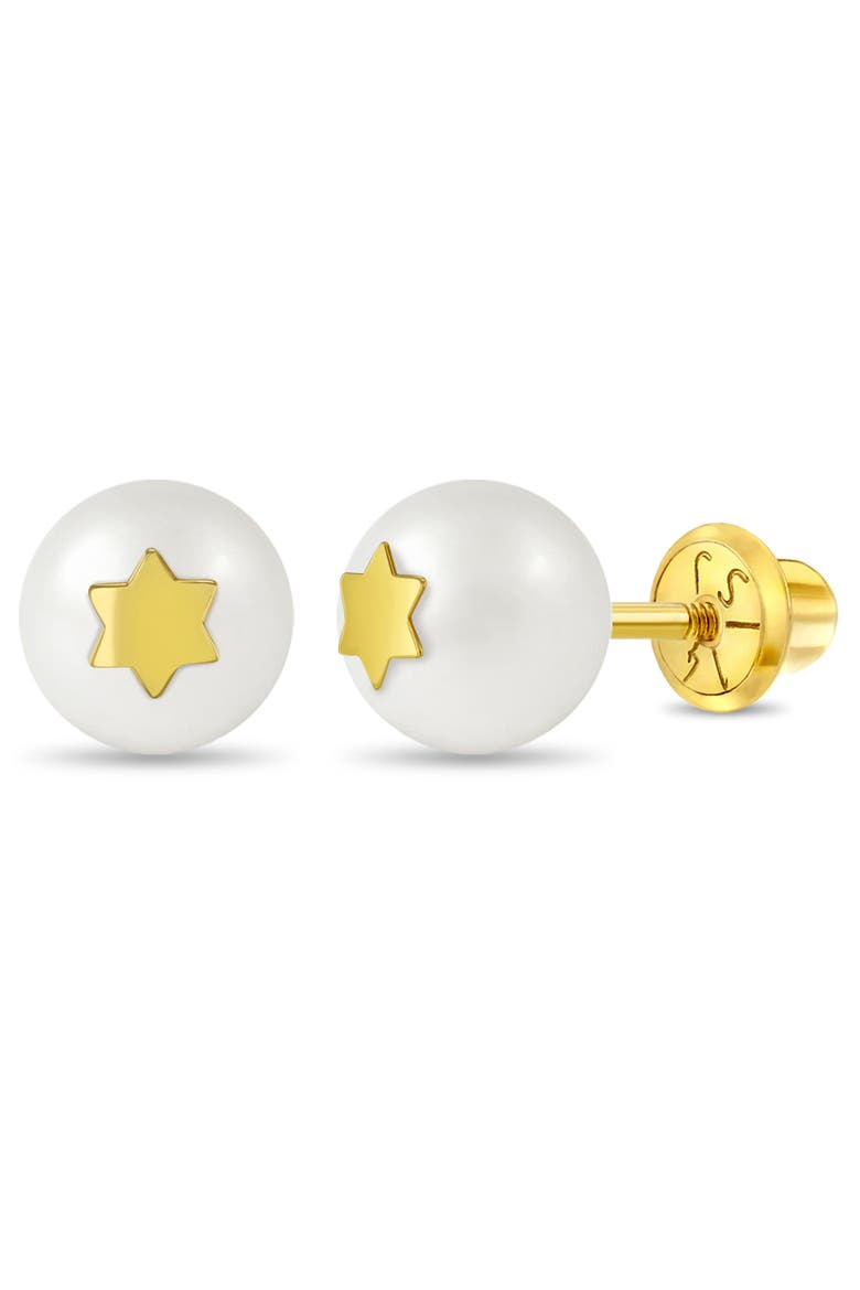 14k Star Embedded Pearl Earrings, Main, color, White