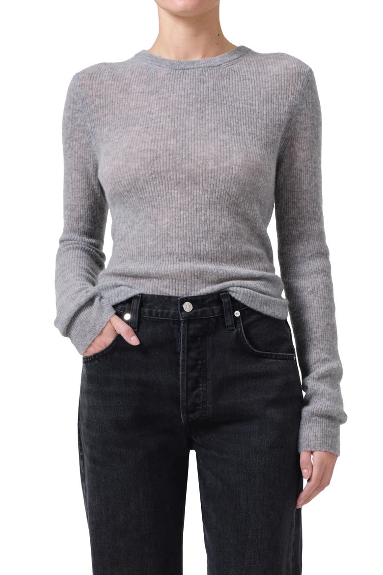 Alessia Wool & Cashmere Blend Rib Top, Main, color, DARK HEATHER GREY
