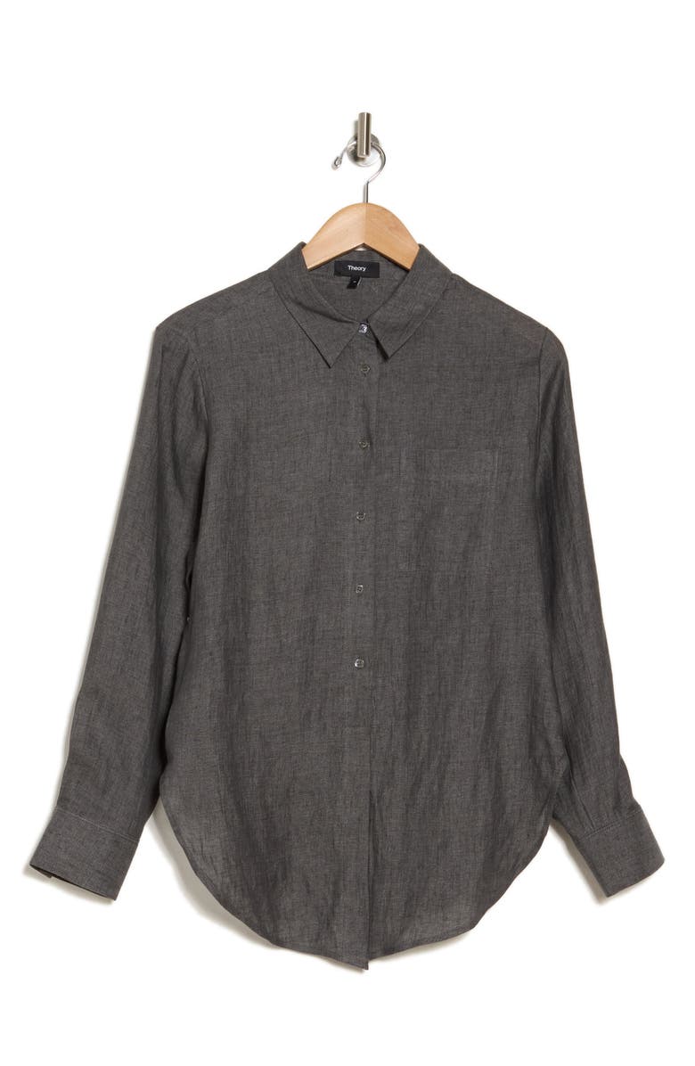 Theory Hekanina Drape Button Front Shirt, Alternate, color, Pewter Melange