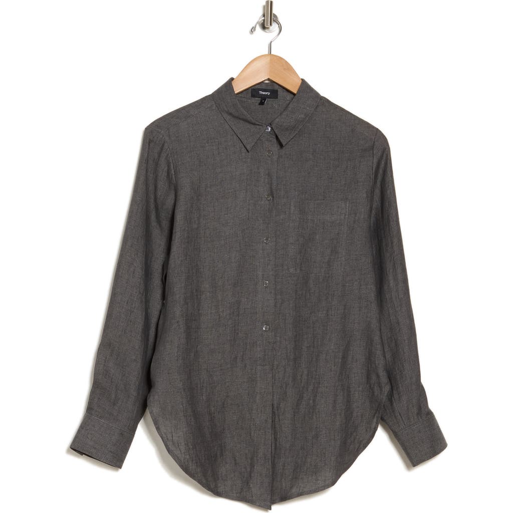 Theory Hekanina Drape Button Front Shirt In Pewter Melange