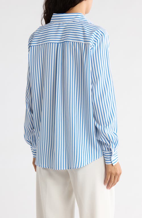 T Tahari Stripe Long Sleeve Button-up Shirt In Blue
