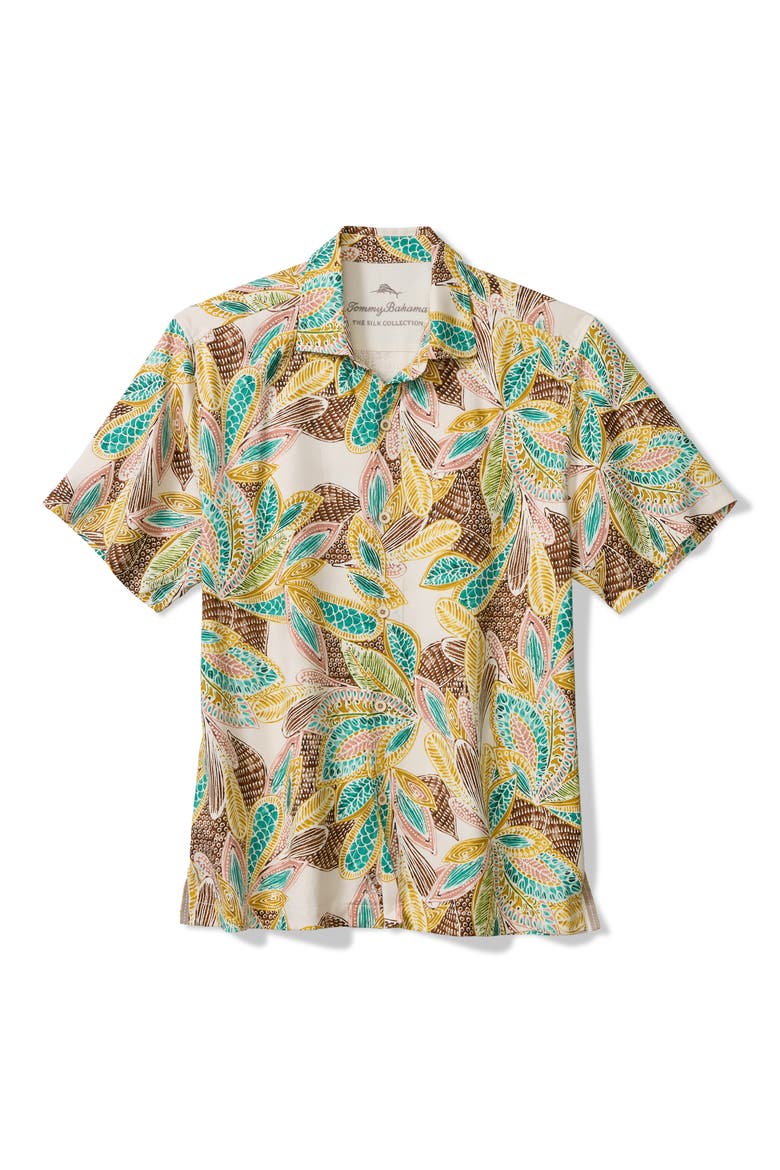 Fuego Tropics Short Sleeve Silk Button-Up Shirt, Alternate, color, COCONUT