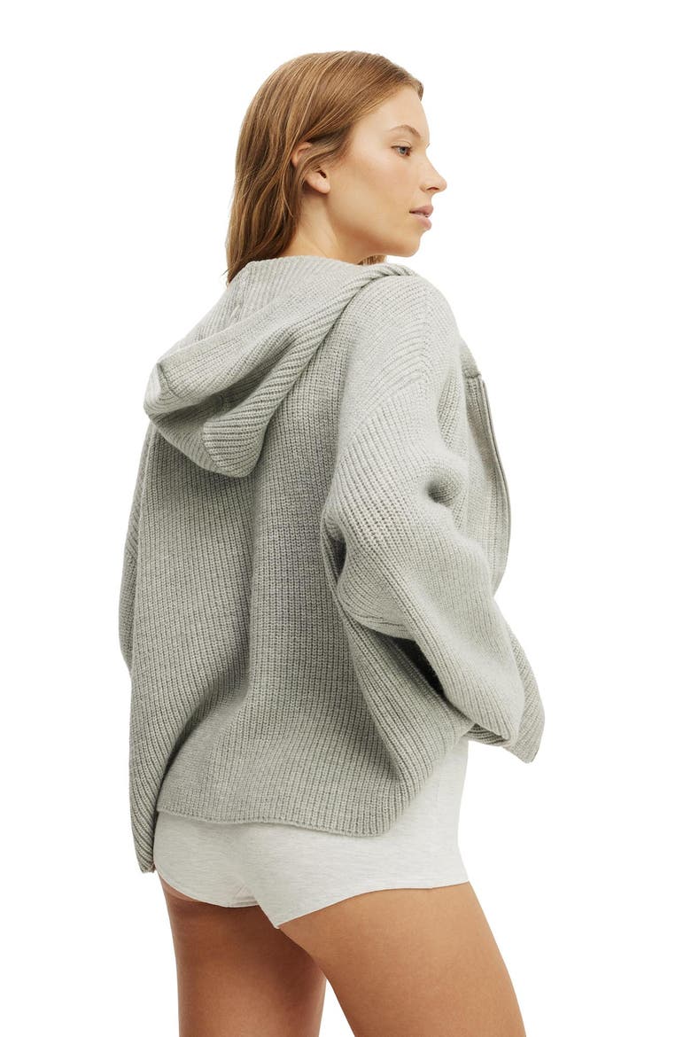 Women's Zip Through Oversized Knit Hoodie, Alternate, color, Light Grey Marle