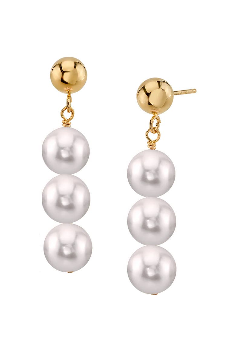 Japanese Akoya Pearl Celeste Earrings, Main, color, Yellow Gold