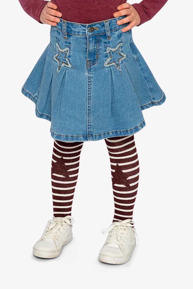 Pleated Denim Elastic Waistband Star Appliqué Skirt, Alternate, color, Navy Blue Denim