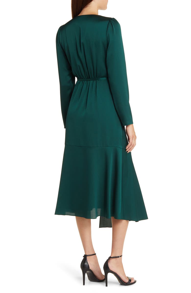 Anne Klein Long Sleeve Satin Faux Wrap Dress, Alternate, color, 