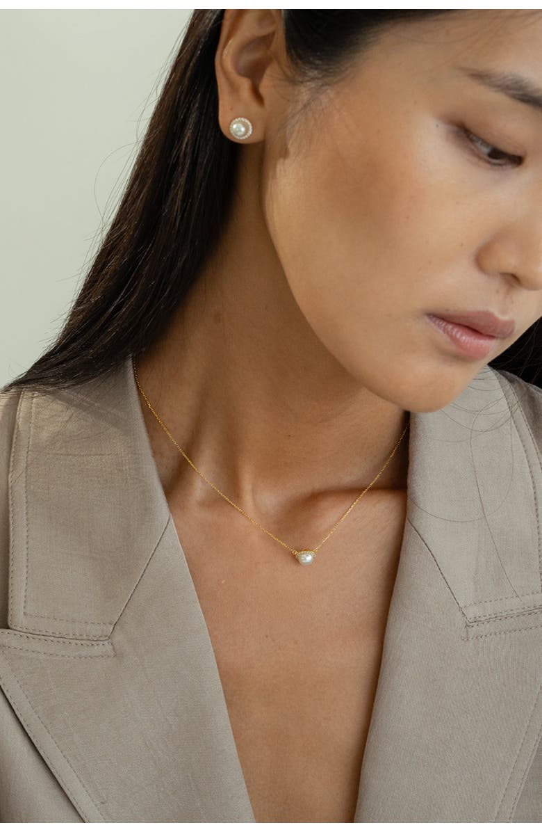 Bearfruit Jewelry Sterling Silver 18k Gold Plated Eleanor Pearl Stud Earrings Dainty, Alternate, color,