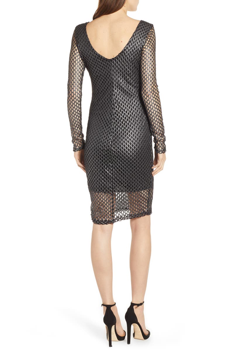 Sentimental NY Long Sleeve Mesh Body-Con Dress, Alternate, color, 