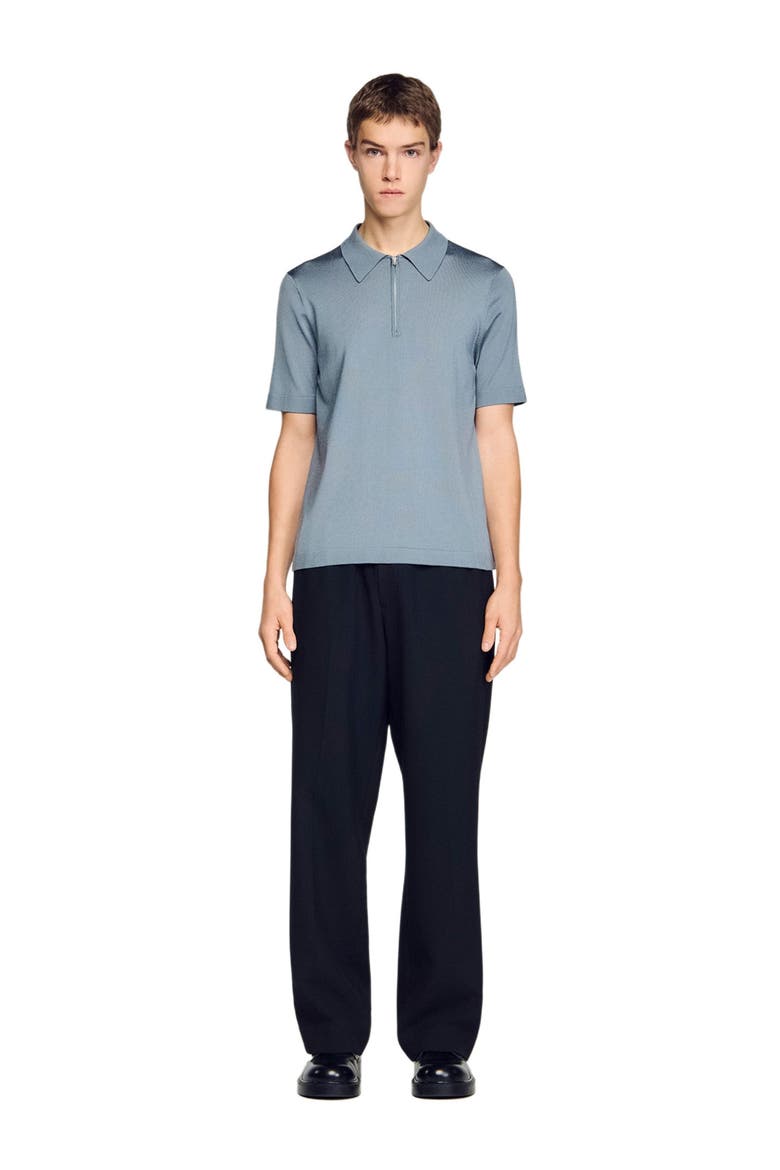 Knitted polo with zip collar, Alternate, color, Grey / blu