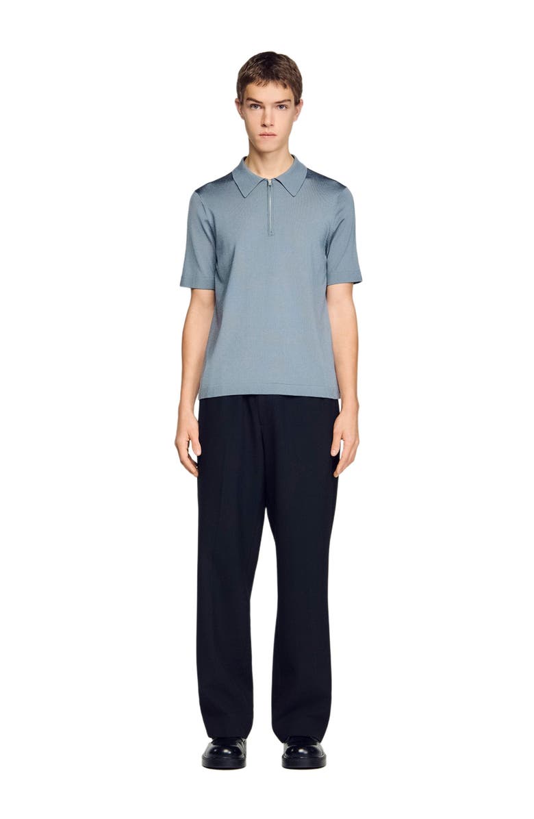 SANDRO Knitted polo with zip collar, Alternate, color, Grey / Blu