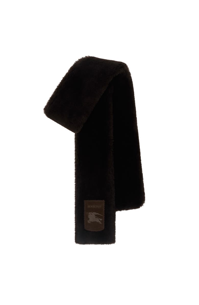 Burberry Narrow Label Shearling Scarf, Main, color, Dark Brown