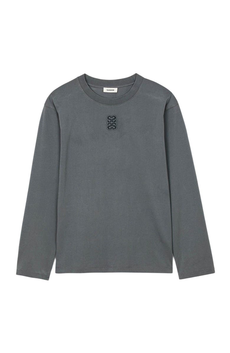 SANDRO T-shirt with embroidery, Alternate, color, Grey