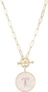Adornia 14K Gold Plated Mother-of-Pearl Initial Pendant Necklace
