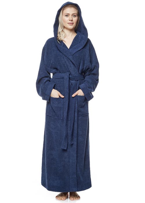 Arus Cotton Full Length Hooded Bathrobe In Blue