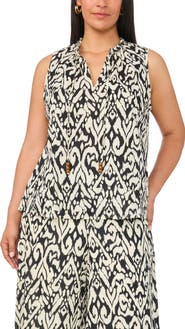 Vince Camuto Front Slit Flowy Cotton Shell