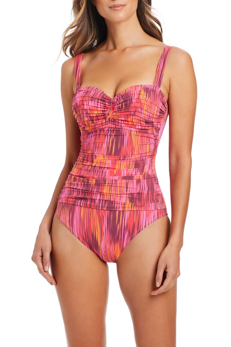 Shirred Bandeau One-Piece Swimsuit, Main, color, FIESTA PINK