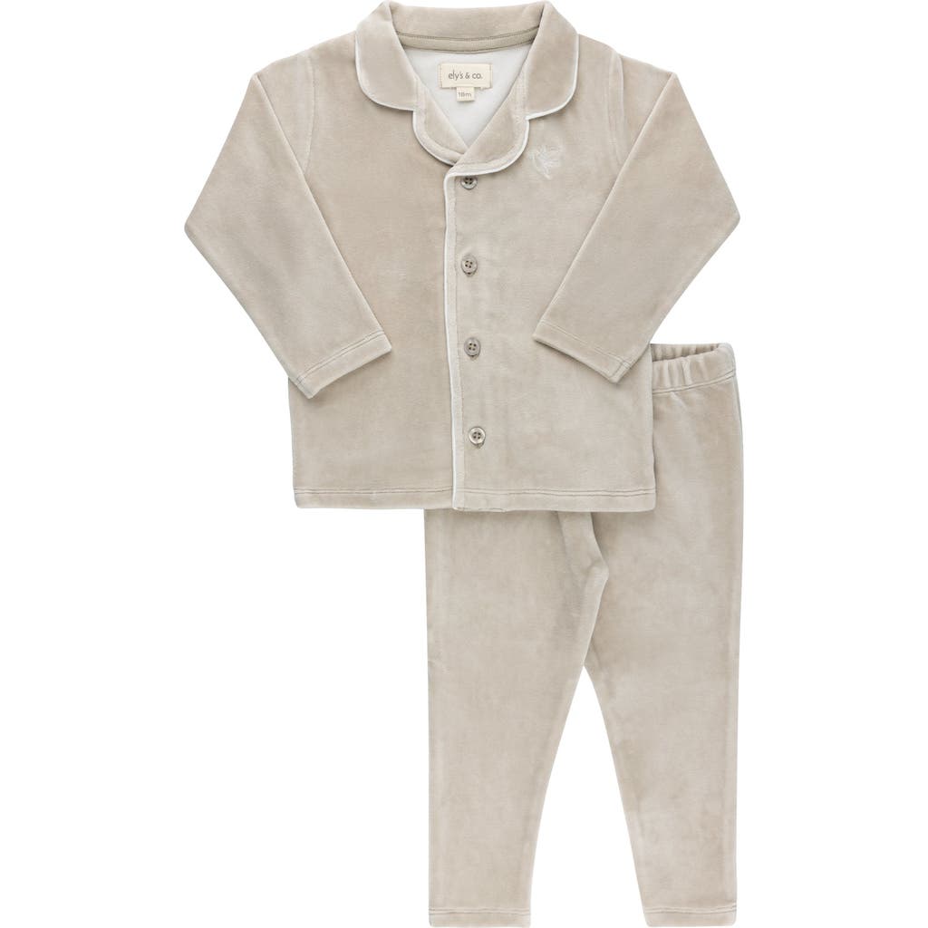 Ely's & Co. Velour Embroidered Bird & Butterfly Collection- Lounge Set In Taupe