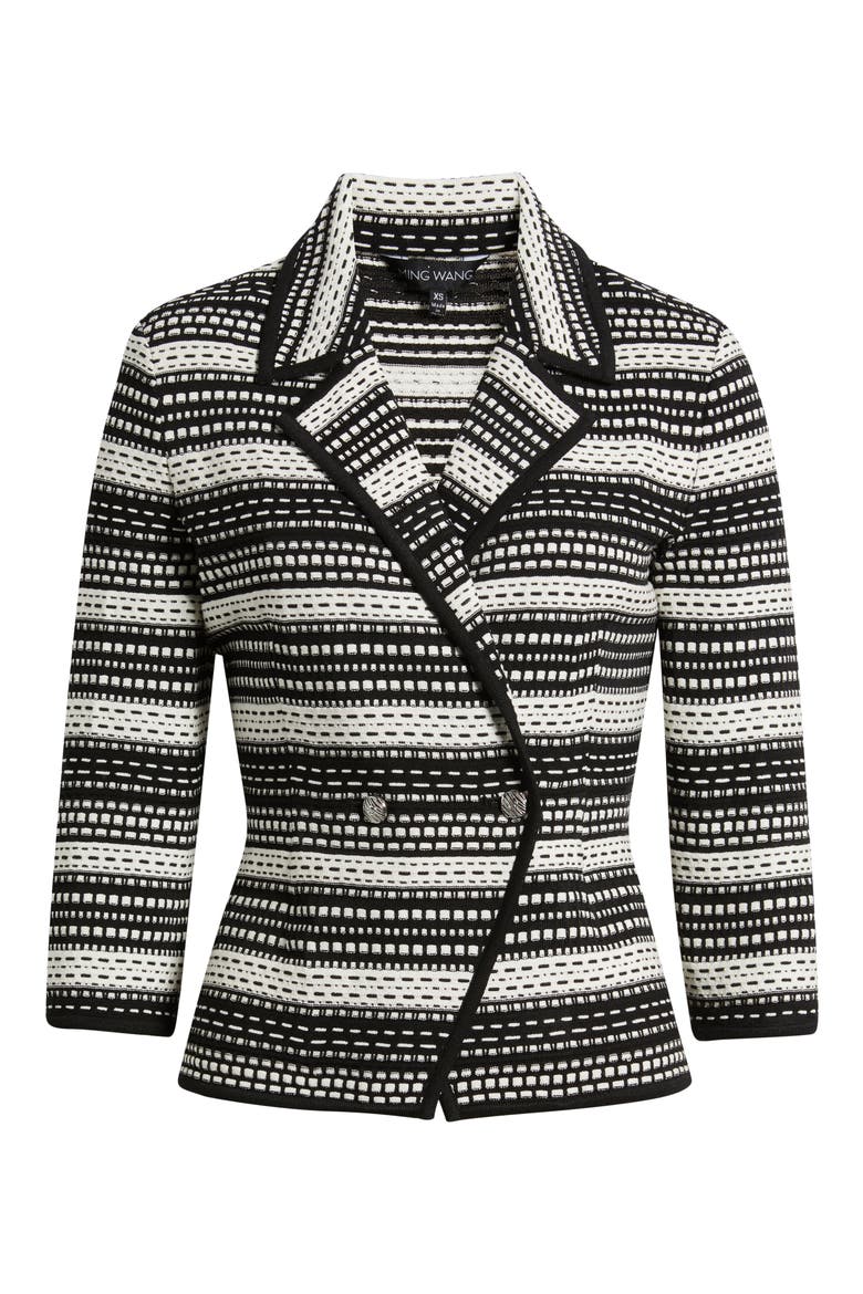 Tailored Fit Double Breasted Knit Blazer, Alternate, color, BLACK/ IVORY