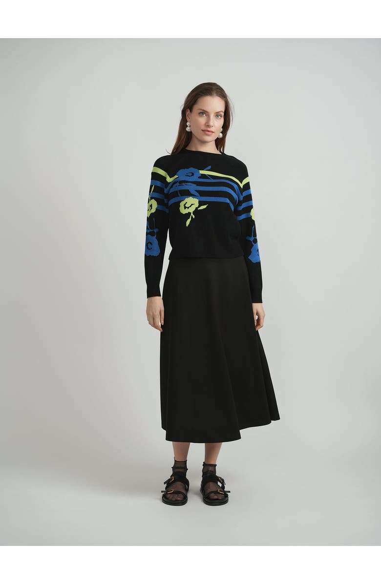 Coco Striped Knit Floral Front Long Sleeve Sweater, Alternate, color, Black