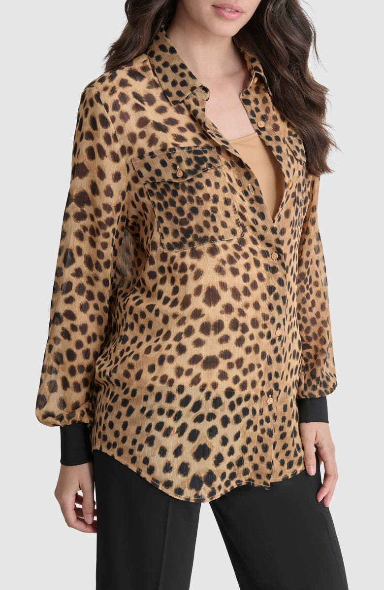DKNY Metallic Animal Print Button-Up Shirt, Alternate, color, 