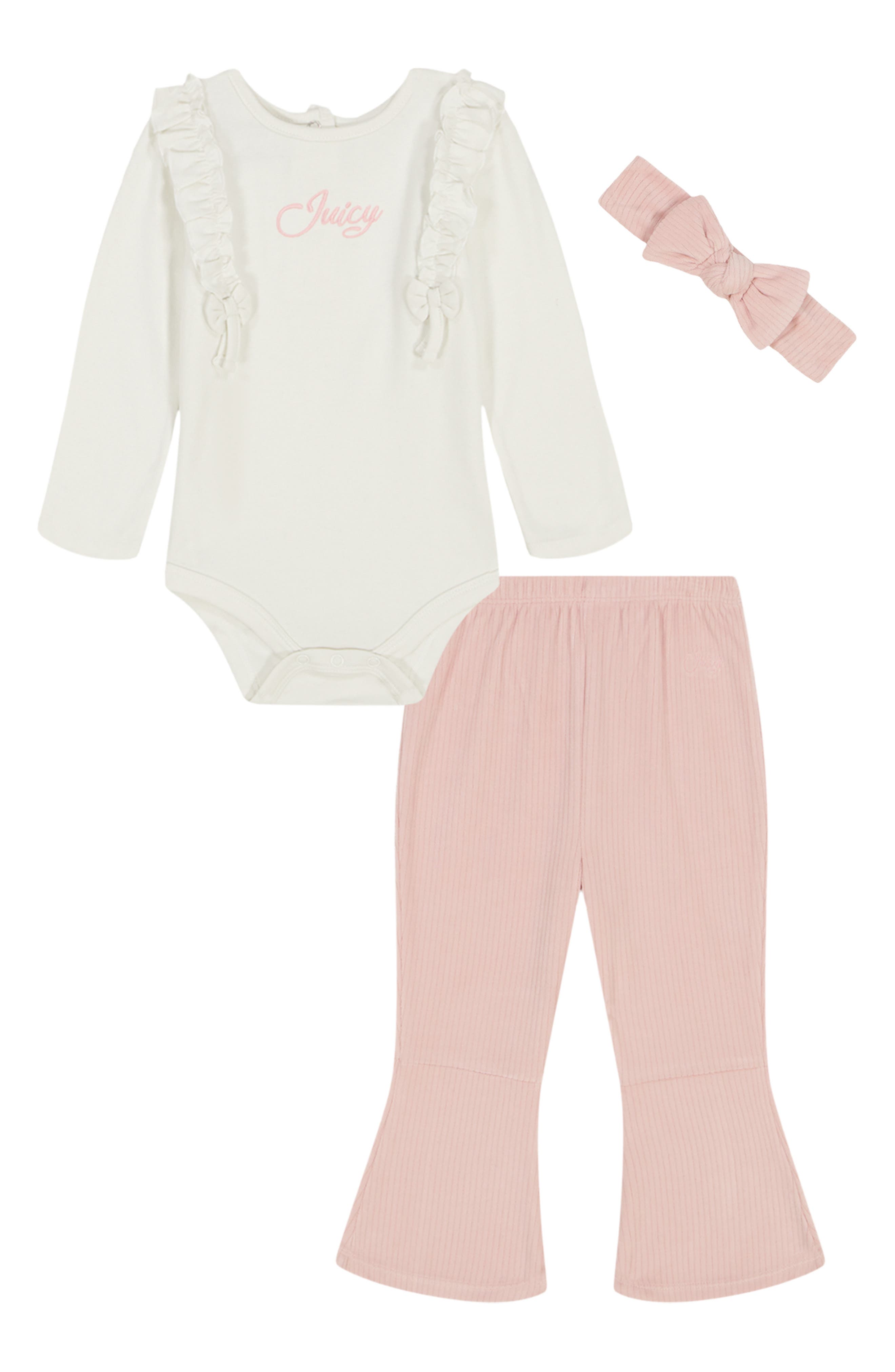 Juicy Couture Ruffle Bodysuit, Flare Leggings & Headband Set