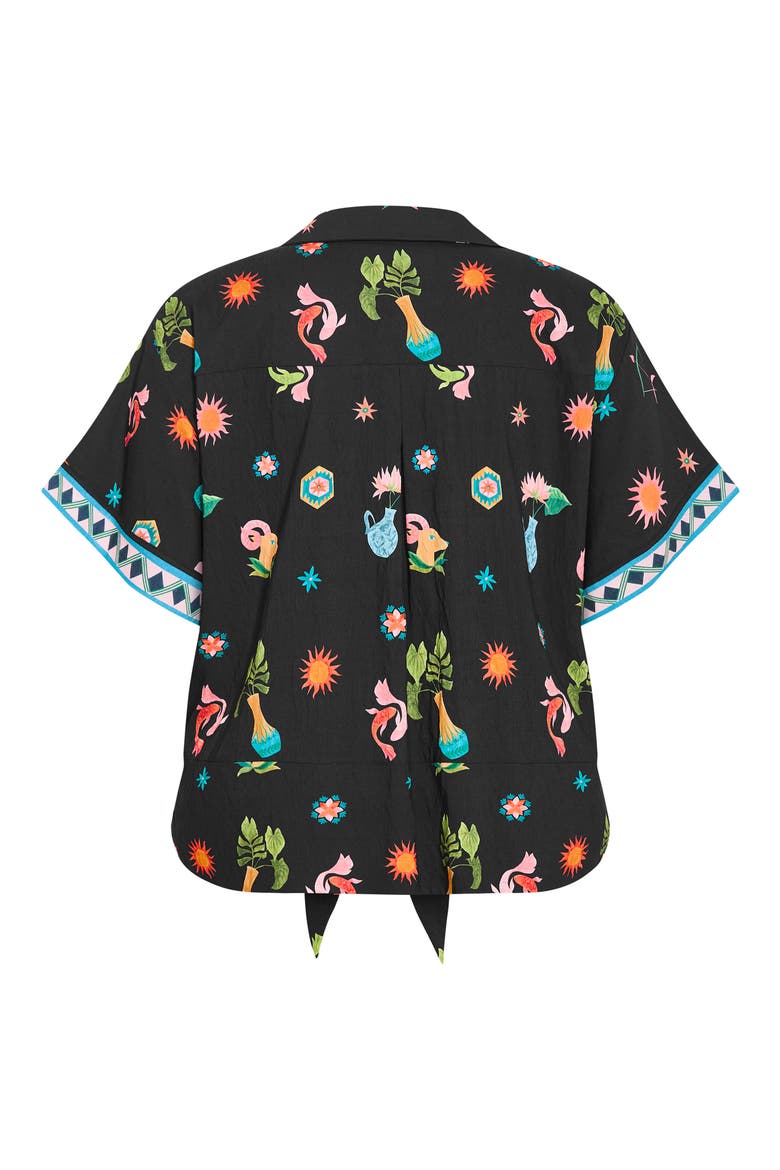 Selena Print Tie Front Top, Alternate, color, BLACK