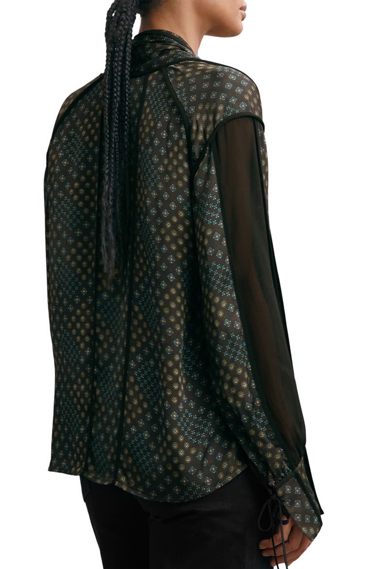 Eddie Foulard Print Tie Front Button-Up Shirt, Alternate, color, NAVY