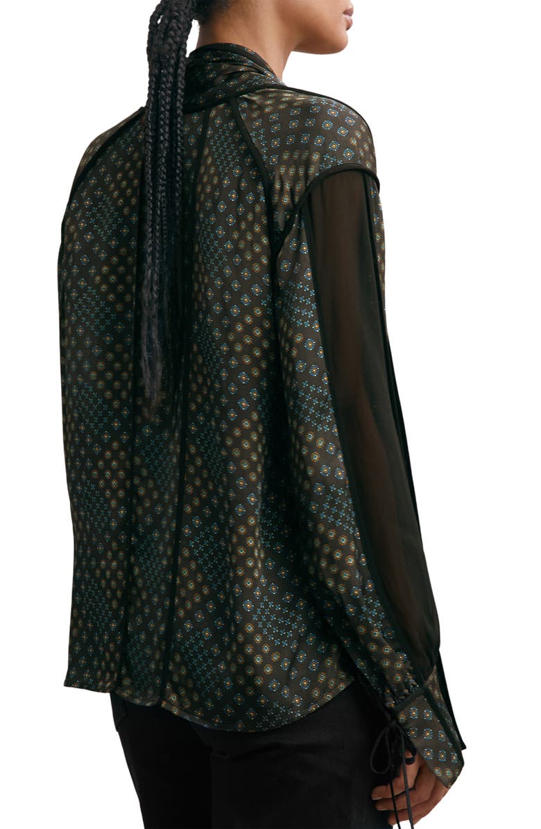 Reiss Eddie Foulard Print Tie Front Button-Up Shirt, Alternate, color, Navy