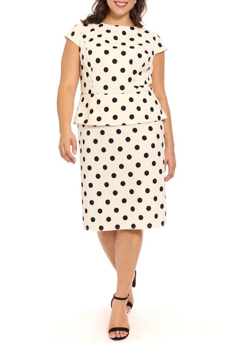 Cap Sleeve Peplum Sheath Dress, Main, color, CREAM/ BLACK