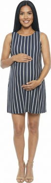 24seven Comfort Apparel Maternity Striped Round Neck Sleeveless A-Line Mini Shift Dress