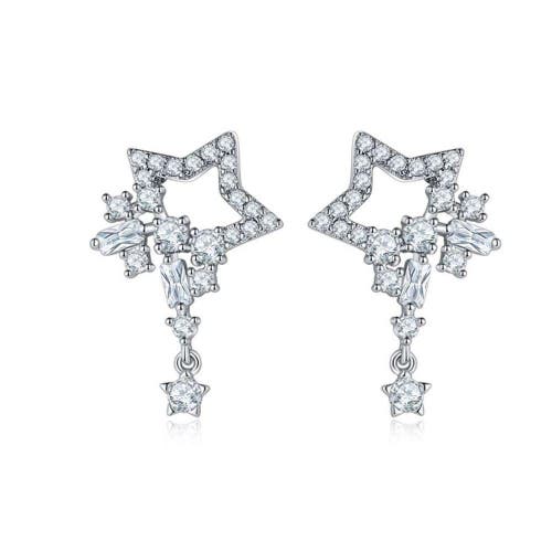 Hollywood Sensation Crystal Star Dangle Earrings In Silver