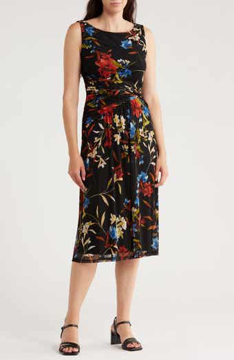 Connected Apparel Sleeveless Twist Waist Mesh A-Line Dress