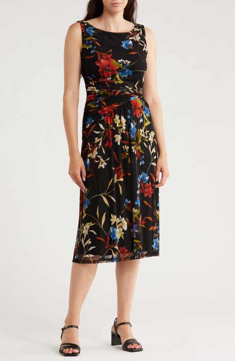 Connected Apparel Sleeveless Twist Waist Mesh A-Line Dress