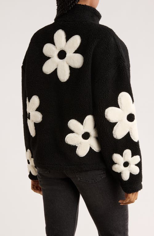 Rdi Flower Appliqué Faux Shearling Zip Jacket In Black