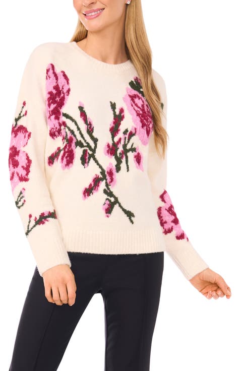 3-D Rose Jacquard Sweater