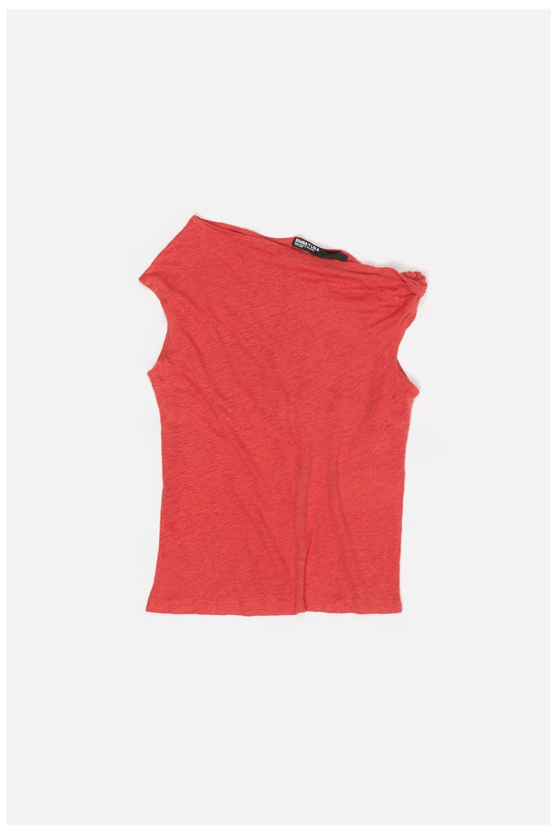 Linen Knot-Neckline Top, Alternate, color, CORAL