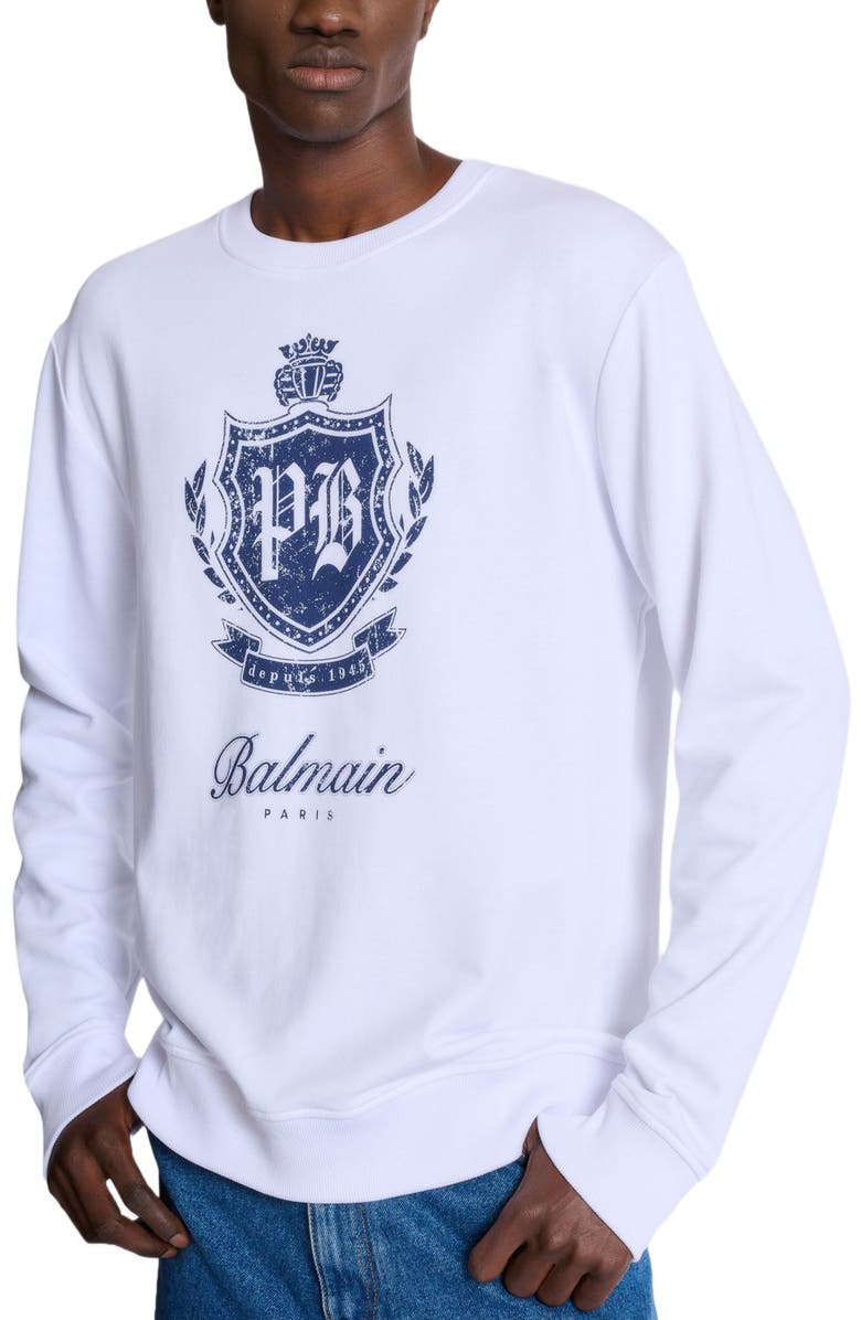 Balmain College Emblem sweatshirt, Alternate, color, Blue