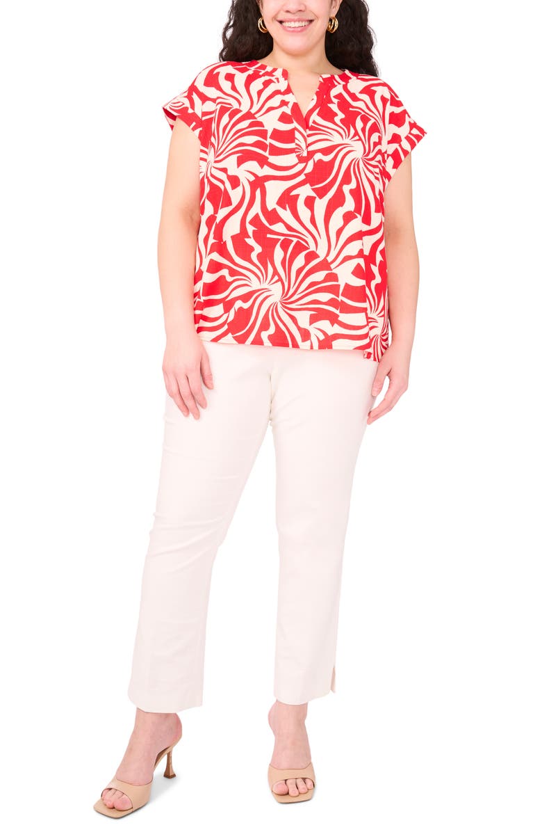 Vince Camuto Split Neck Cap Sleeve Top, Alternate, color, Radiant Red Swirl