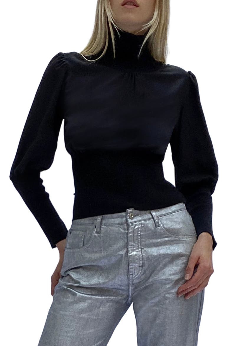 Krista Mixed Media Turtleneck Sweater, Main, color, BLACK