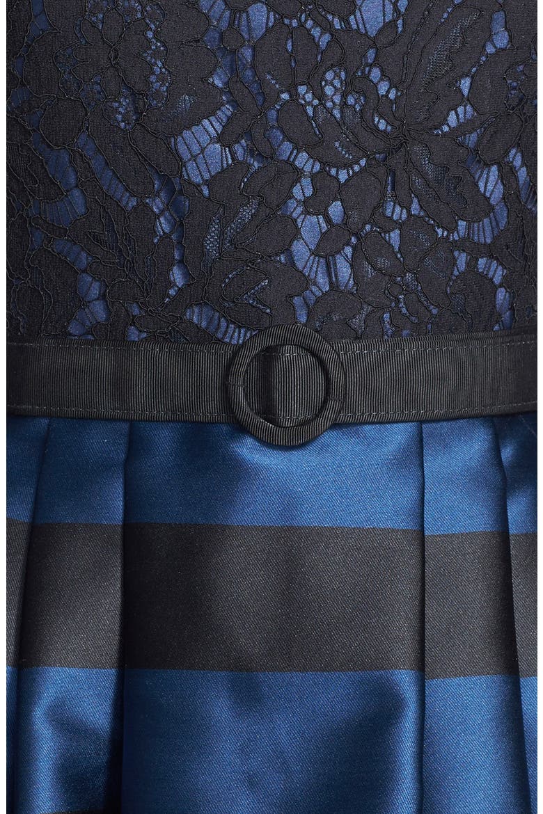 Lace Bodice Stripe Fit & Flare Dress, Alternate, color, NAVY/ BLACK