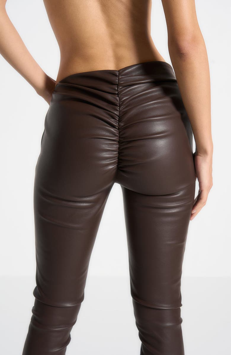 Manière De Voir Clara Leather Angled Waistband Leggings, Alternate, color, Brown