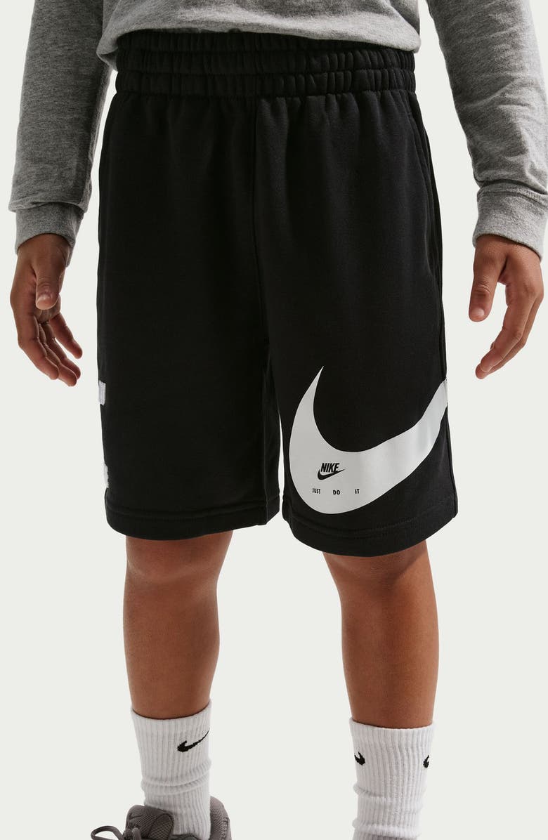 Nike Kids' Logo Detail French Terry Shorts, Alternate, color, Black/ White