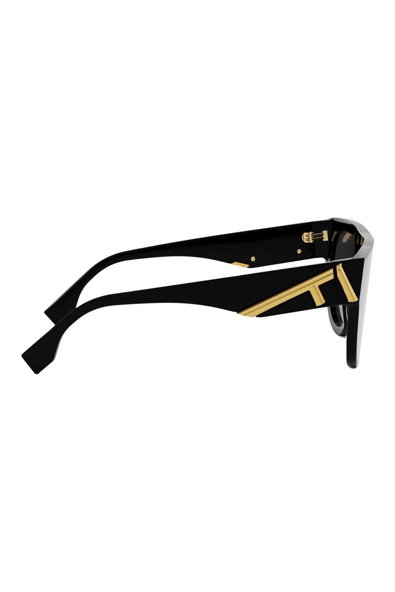 'Fendi First 139mm Flat Top Sunglasses, Alternate, color, SHINY BLACK / SMOKE